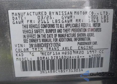 2025 Nissan Sentra Sv z USA, uszkodzony, nr VIN 3N1AB8CV8SY313054